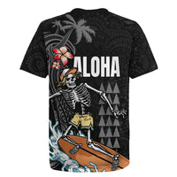 Hawaiian Halloween Skeleton Surfing Rugby Jersey Polynesian Tribal Tattoo and Hawaiian Pattern