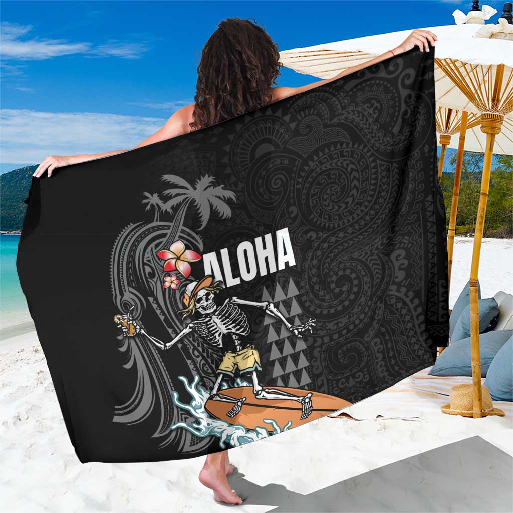 Hawaiian Halloween Skeleton Surfing Sarong Polynesian Tribal Tattoo and Hawaiian Pattern