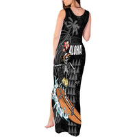 Hawaiian Halloween Skeleton Surfing Tank Maxi Dress Polynesian Tribal Tattoo and Hawaiian Pattern