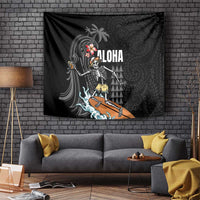 Hawaiian Halloween Skeleton Surfing Tapestry Polynesian Tribal Tattoo and Hawaiian Pattern LT03 - Polynesian Pride