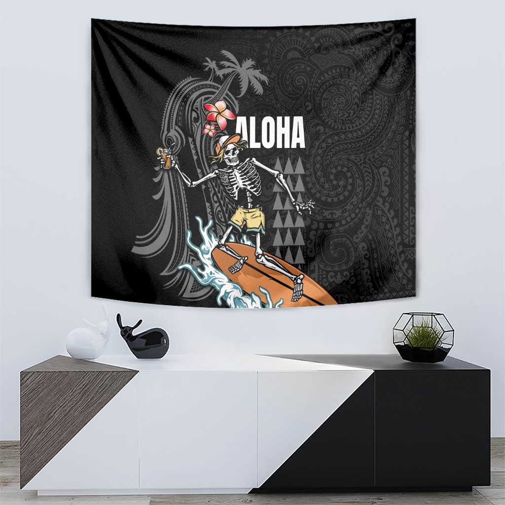 Hawaiian Halloween Skeleton Surfing Tapestry Polynesian Tribal Tattoo and Hawaiian Pattern LT03 - Polynesian Pride