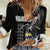 Hawaiian Halloween Skeleton Surfing Women Casual Shirt Polynesian Tribal Tattoo and Hawaiian Pattern