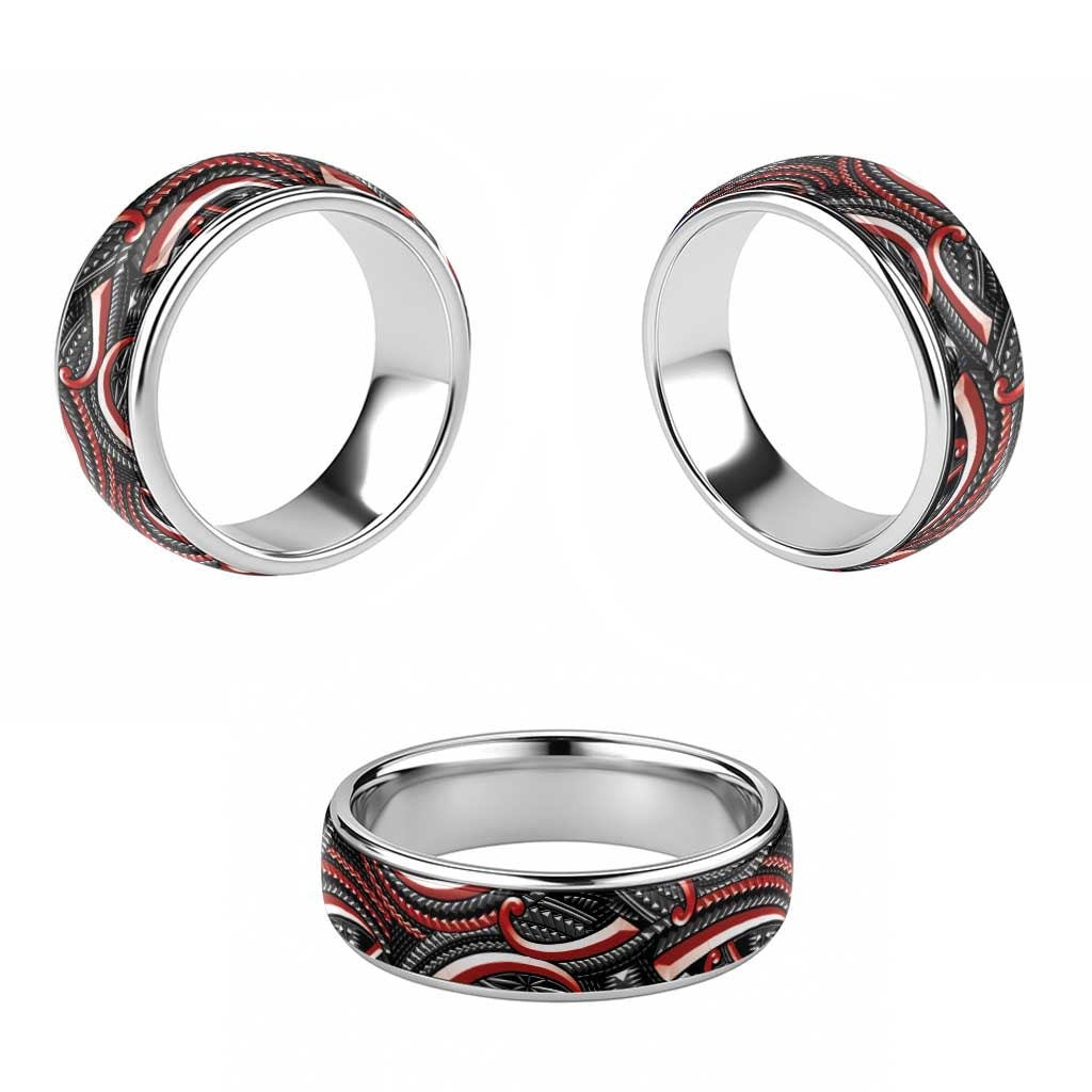 Traditional Samoan Tattoo Art Red Color Classic Ring - Polynesian Pride