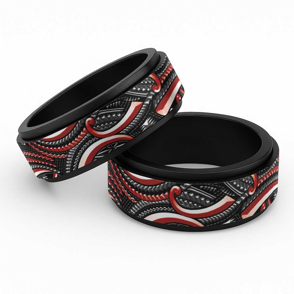 Traditional Samoan Tattoo Art Red Color Spinner Ring - Polynesian Pride