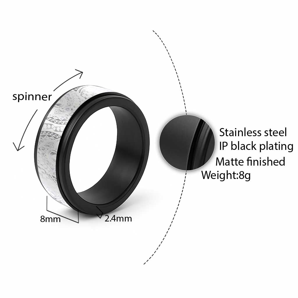 Traditional Polynesian Maori Tattoo White Color Spinner Ring - Polynesian Pride