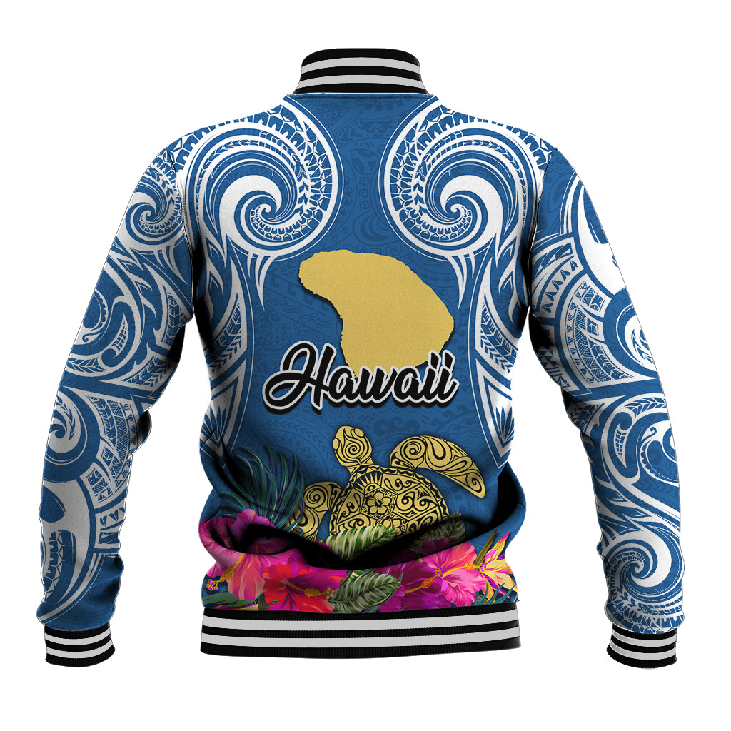 Hawaii Lanai Island Baseball Jacket Hibiscus Turle and Map with Polynesian Spiral LT03 - Polynesian Pride
