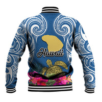 Hawaii Lanai Island Baseball Jacket Hibiscus Turle and Map with Polynesian Spiral LT03 - Polynesian Pride
