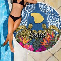 Hawaii Lanai Island Beach Blanket Hibiscus Turle and Map with Polynesian Spiral LT03 - Wonder Print Shop