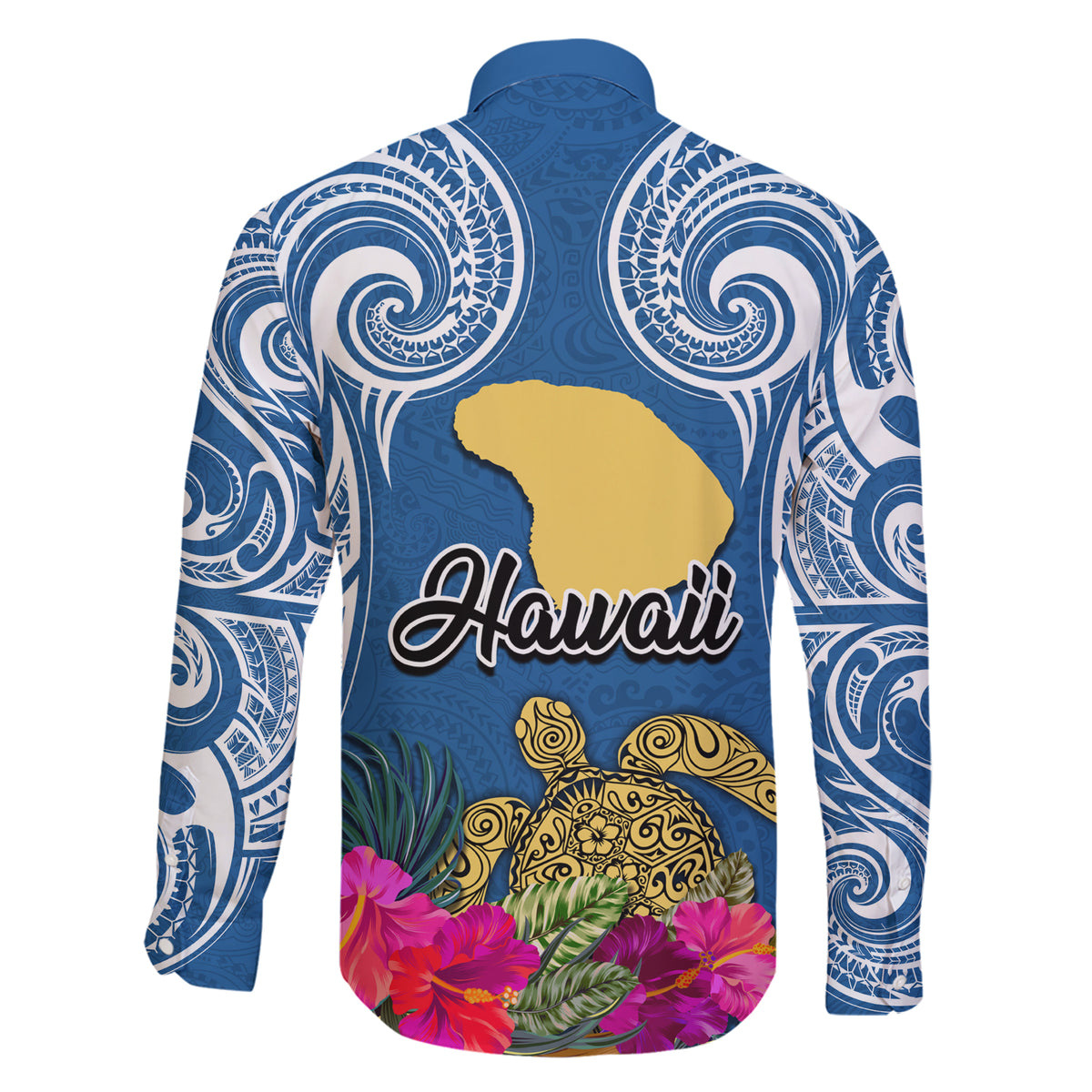 Hawaii Lanai Island Family Matching Short Sleeve Bodycon Dress and Hawaiian Shirt Hibiscus Turle and Map with Polynesian Spiral LT03 - Polynesian Pride