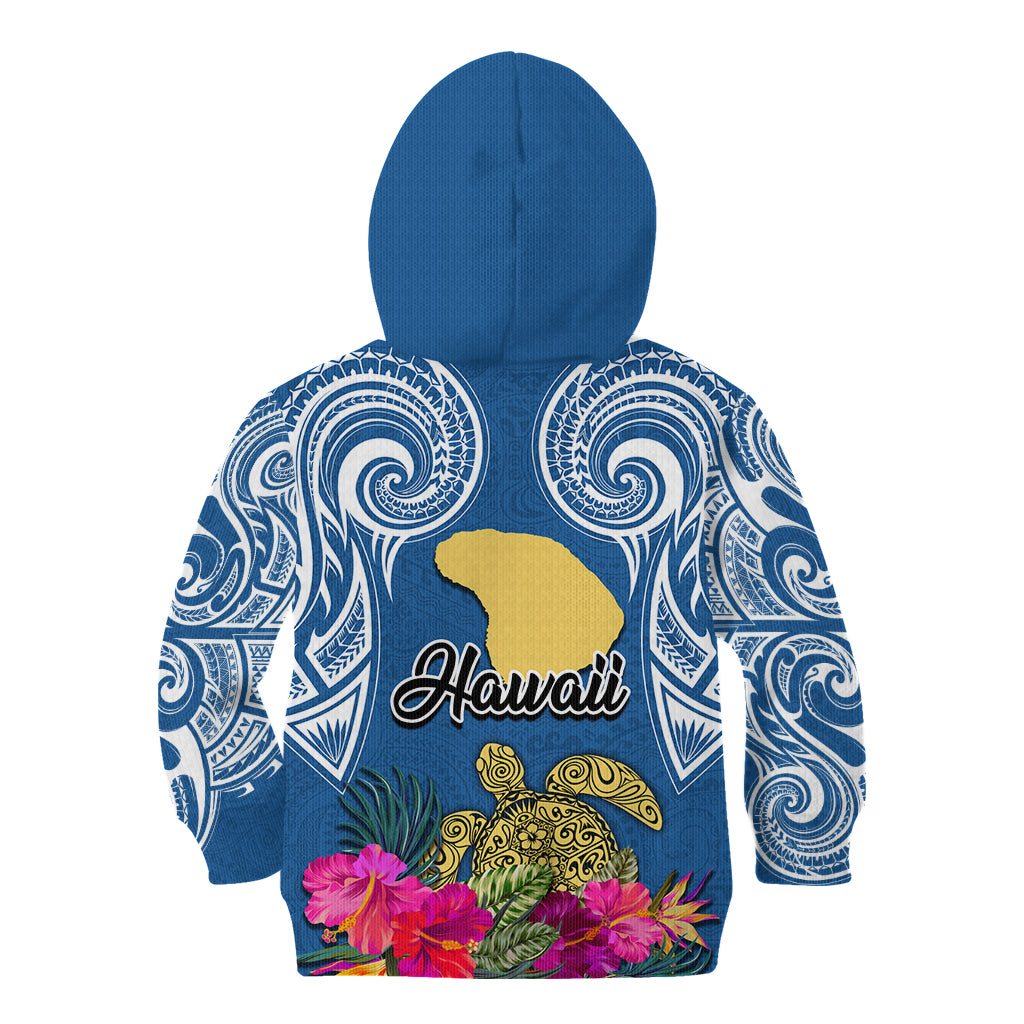 Hawaii Lanai Island Kid Hoodie Hibiscus Turle and Map with Polynesian Spiral LT03 - Polynesian Pride