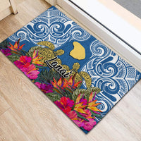 Hawaii Lanai Island Rubber Doormat Hibiscus Turle and Map with Polynesian Spiral LT03 - Polynesian Pride