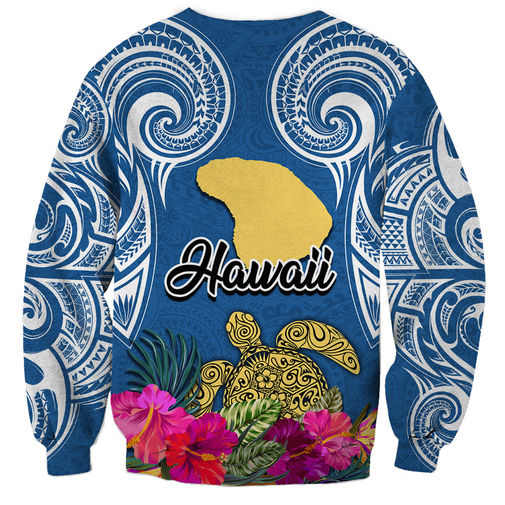 Hawaii Lanai Island Sweatshirt Hibiscus Turle and Map with Polynesian Spiral LT03 - Polynesian Pride