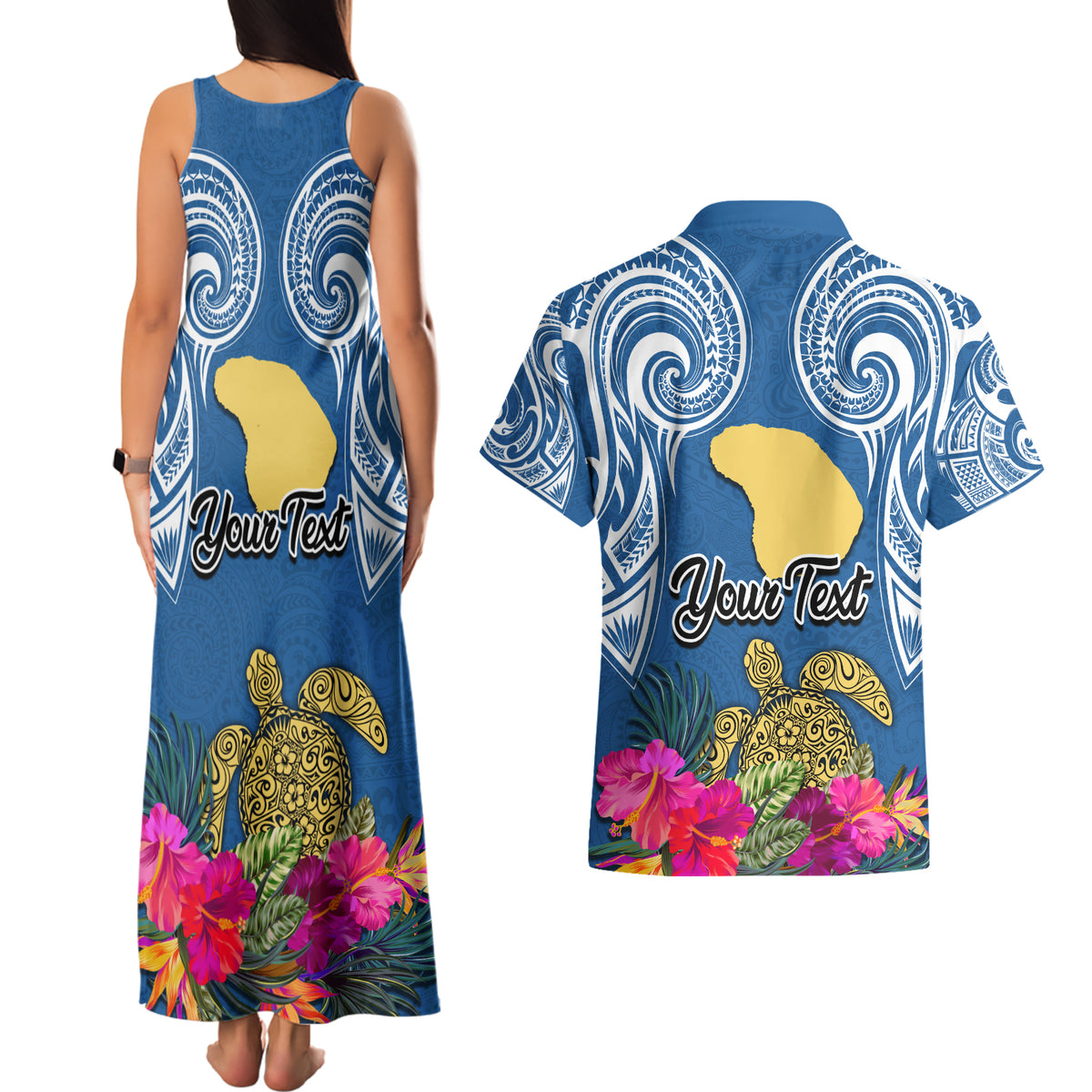 Custom Hawaii Lanai Island Couples Matching Tank Maxi Dress and Hawaiian Shirt Hibiscus Turle and Map with Polynesian Spiral LT03 - Polynesian Pride