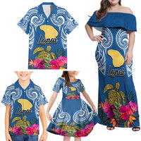 Custom Hawaii Lanai Island Family Matching Off Shoulder Maxi Dress and Hawaiian Shirt Hibiscus Turle and Map with Polynesian Spiral LT03 - Polynesian Pride