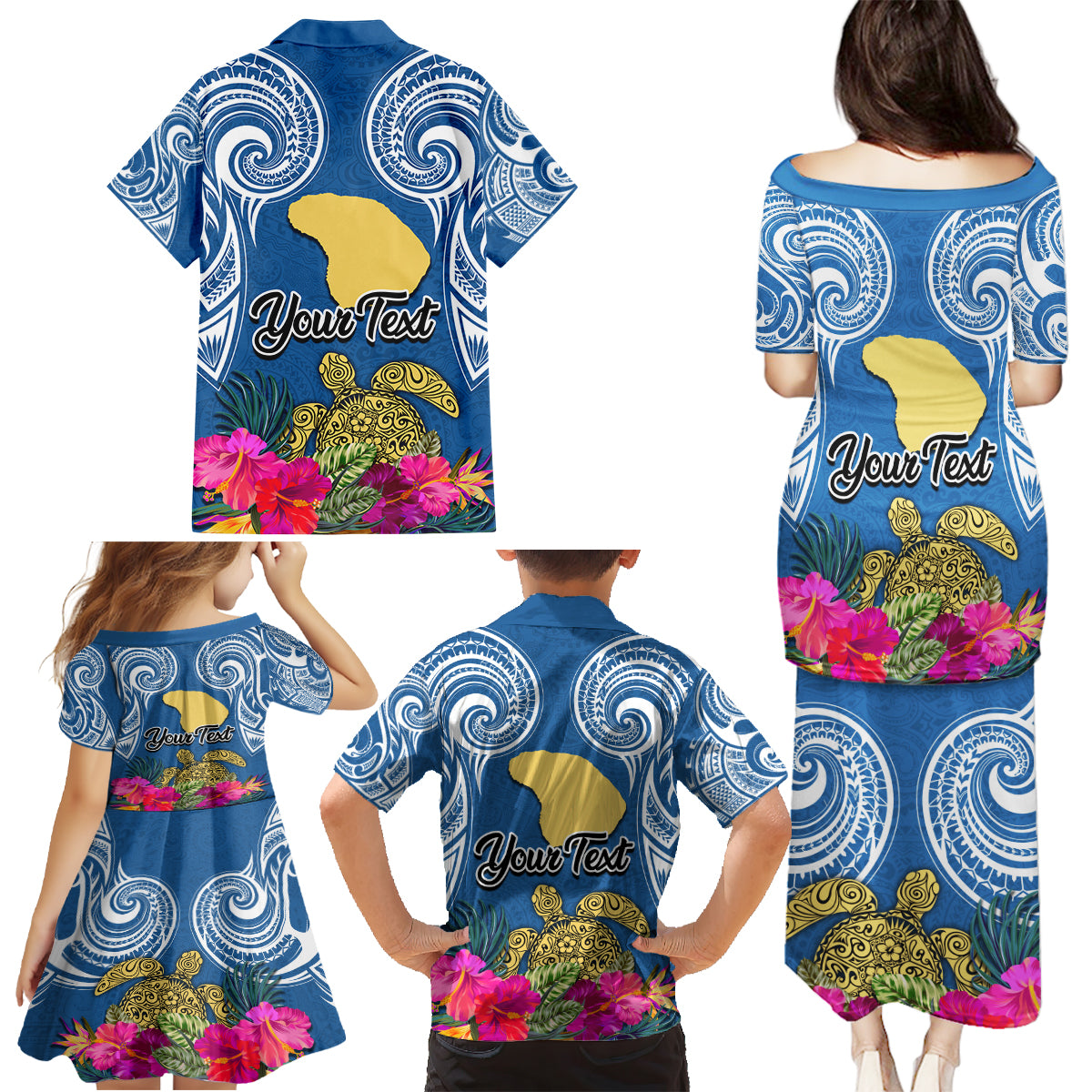 Custom Hawaii Lanai Island Family Matching Puletasi Dress and Hawaiian Shirt Hibiscus Turle and Map with Polynesian Spiral LT03 - Polynesian Pride