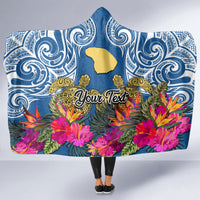 Custom Hawaii Lanai Island Hooded Blanket Hibiscus Turle and Map with Polynesian Spiral LT03 - Polynesian Pride