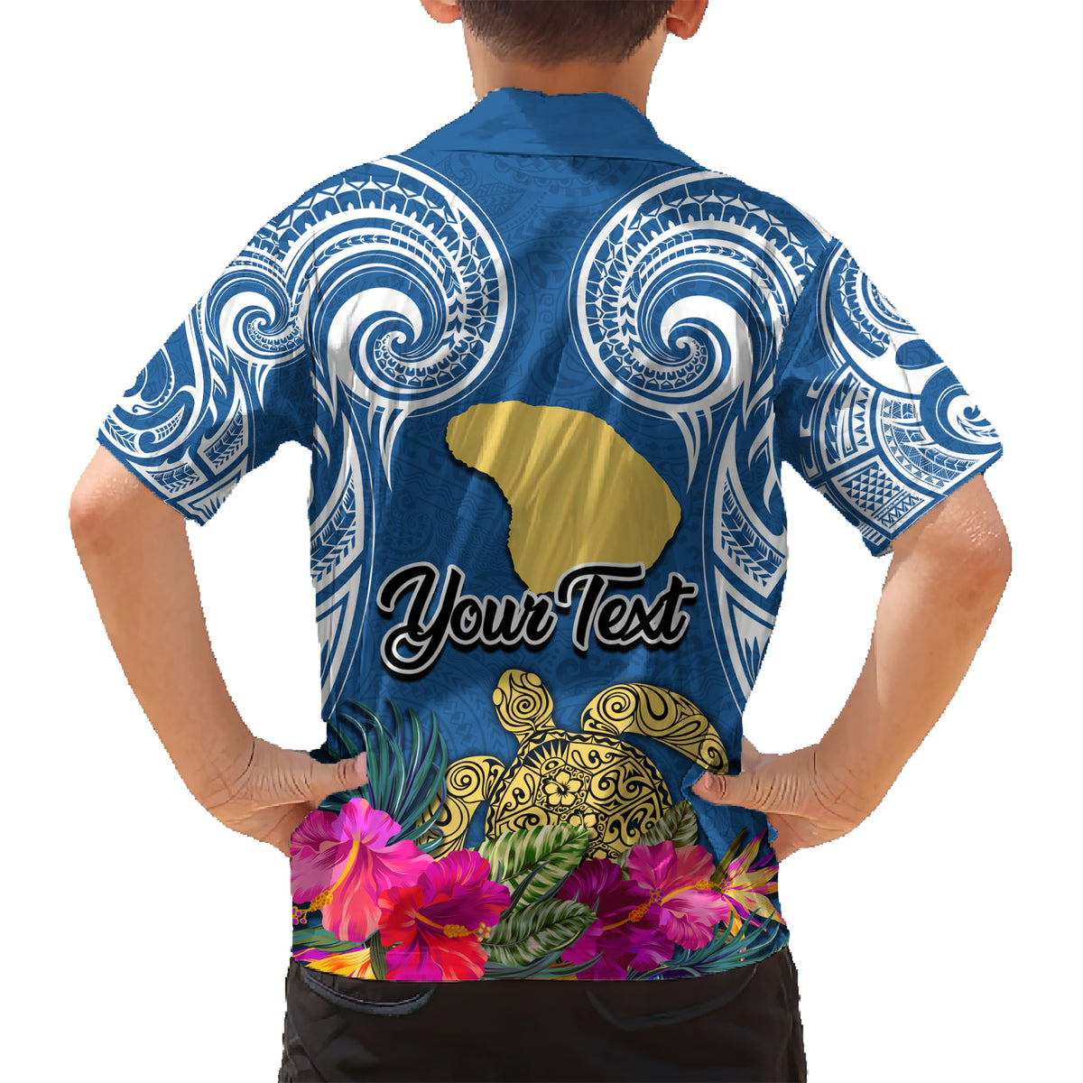 Custom Hawaii Lanai Island Kid Hawaiian Shirt Hibiscus Turle and Map with Polynesian Spiral LT03 - Polynesian Pride