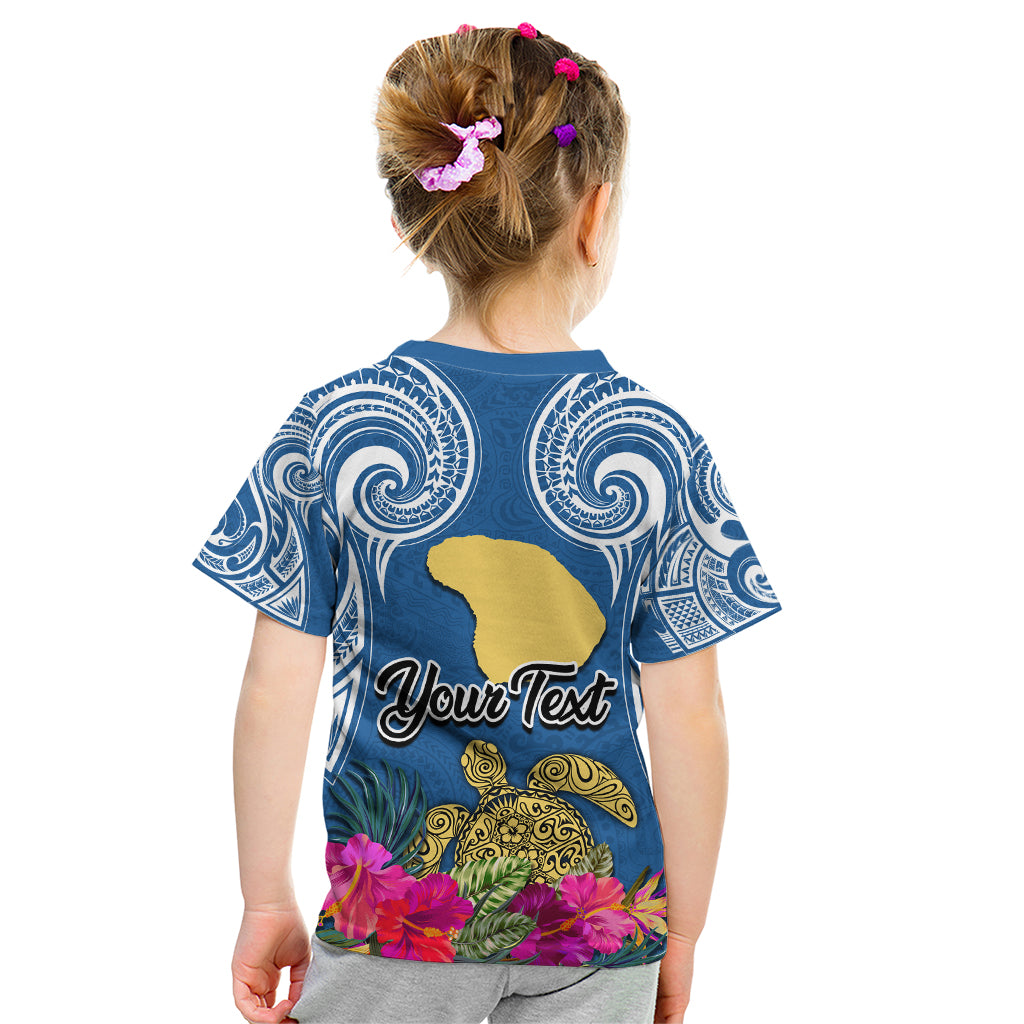 Custom Hawaii Lanai Island Kid T Shirt Hibiscus Turle and Map with Polynesian Spiral LT03 - Polynesian Pride