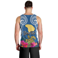 Custom Hawaii Lanai Island Men Tank Top Hibiscus Turle and Map with Polynesian Spiral LT03 - Polynesian Pride