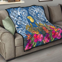 Custom Hawaii Lanai Island Quilt Hibiscus Turle and Map with Polynesian Spiral LT03 - Polynesian Pride