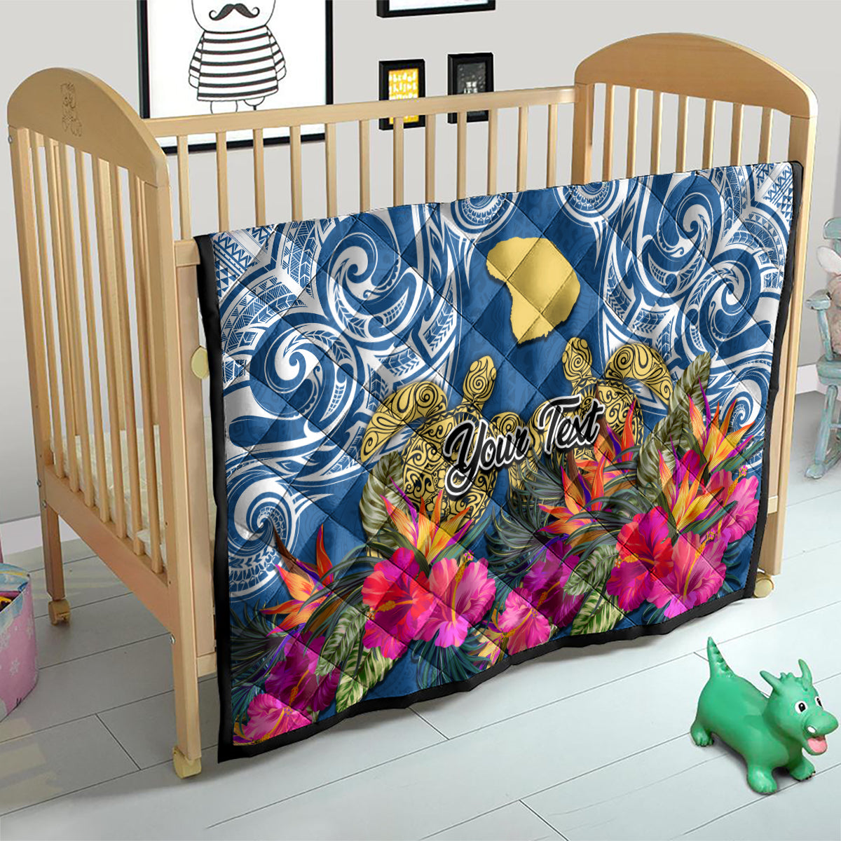 Custom Hawaii Lanai Island Quilt Hibiscus Turle and Map with Polynesian Spiral LT03 - Polynesian Pride