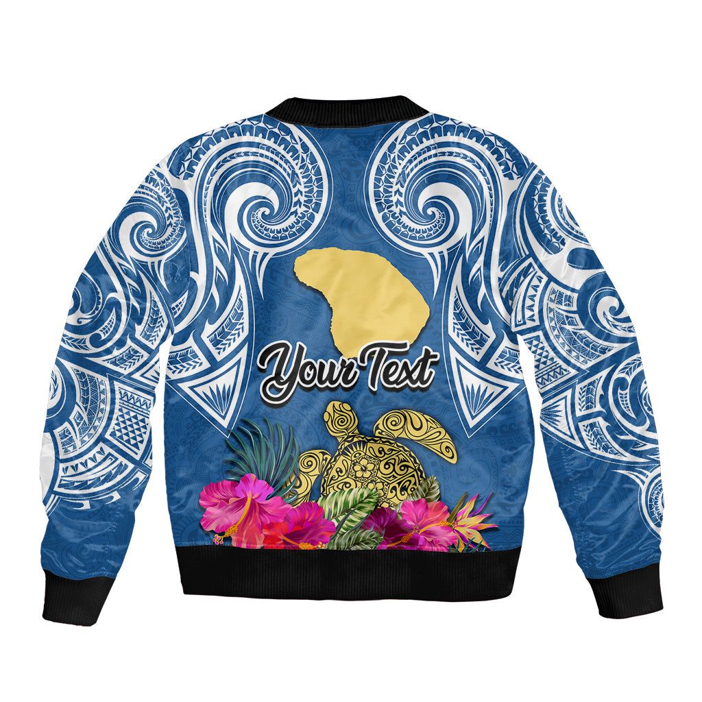 Custom Hawaii Lanai Island Sleeve Zip Bomber Jacket Hibiscus Turle and Map with Polynesian Spiral LT03 - Polynesian Pride