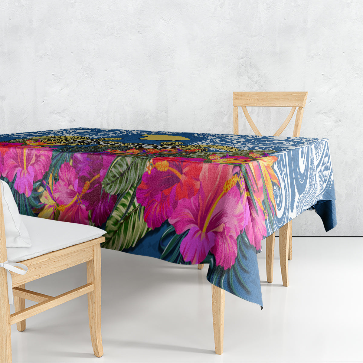 Custom Hawaii Lanai Island Tablecloth Hibiscus Turle and Map with Polynesian Spiral LT03 - Polynesian Pride