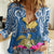 Custom Hawaii Lanai Island Women Casual Shirt Hibiscus Turle and Map with Polynesian Spiral LT03 Female Blue - Polynesian Pride