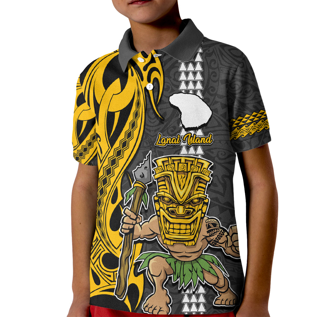 Hawaii Lanai Island Kid Polo Shirt Hawaiian Warrior and Kakau Symbols Abstract Tattoo LT03 Kid Yellow - Polynesian Pride