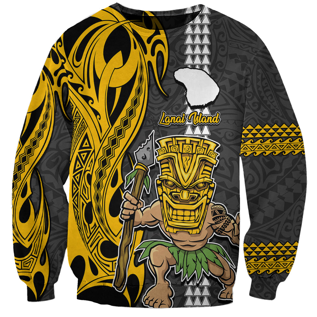 Hawaii Lanai Island Sweatshirt Hawaiian Warrior and Kakau Symbols Abstract Tattoo LT03 Unisex Yellow - Polynesian Pride