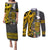 Custom Hawaii Lanai Island Couples Matching Puletasi Dress and Long Sleeve Button Shirts Hawaiian Warrior and Kakau Symbols Abstract Tattoo LT03 Yellow - Polynesian Pride