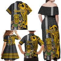 Custom Hawaii Lanai Island Family Matching Off Shoulder Maxi Dress and Hawaiian Shirt Hawaiian Warrior and Kakau Symbols Abstract Tattoo LT03 - Polynesian Pride