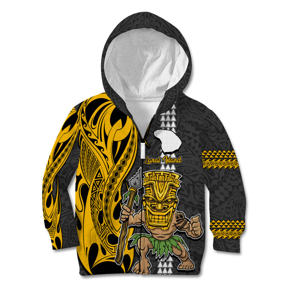 Custom Hawaii Lanai Island Kid Hoodie Hawaiian Warrior and Kakau Symbols Abstract Tattoo LT03 - Polynesian Pride