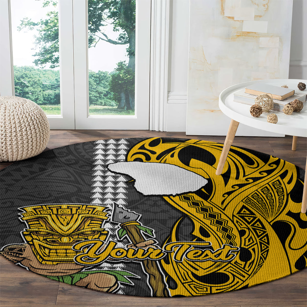 Custom Hawaii Lanai Island Round Carpet Hawaiian Warrior and Kakau Symbols Abstract Tattoo LT03 - Polynesian Pride