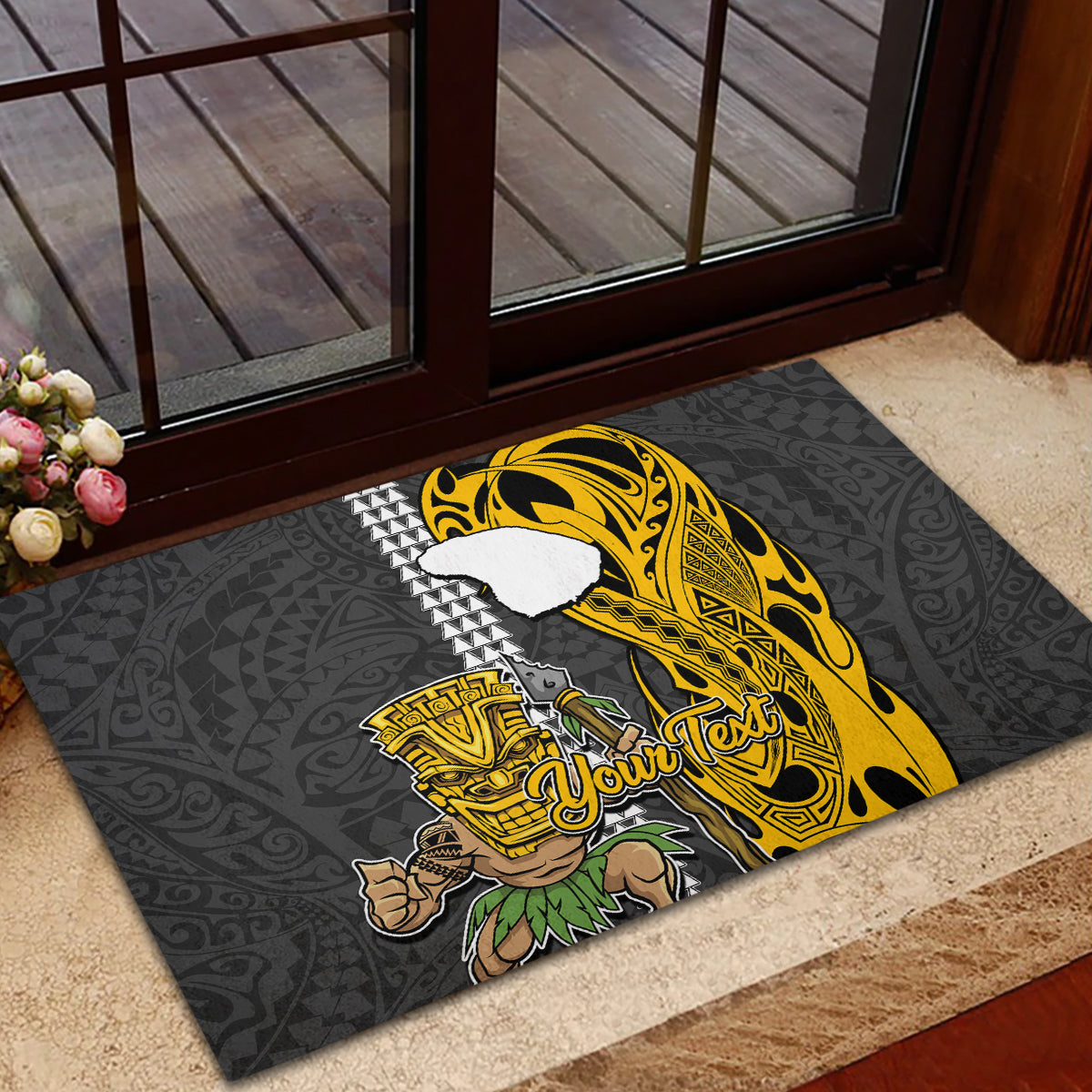 Custom Hawaii Lanai Island Rubber Doormat Hawaiian Warrior and Kakau Symbols Abstract Tattoo LT03 - Polynesian Pride