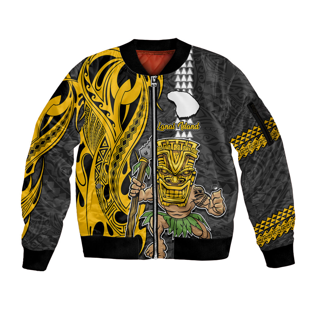 Custom Hawaii Lanai Island Sleeve Zip Bomber Jacket Hawaiian Warrior and Kakau Symbols Abstract Tattoo LT03 Unisex Yellow - Polynesian Pride