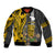 Custom Hawaii Lanai Island Sleeve Zip Bomber Jacket Hawaiian Warrior and Kakau Symbols Abstract Tattoo LT03 Unisex Yellow - Polynesian Pride