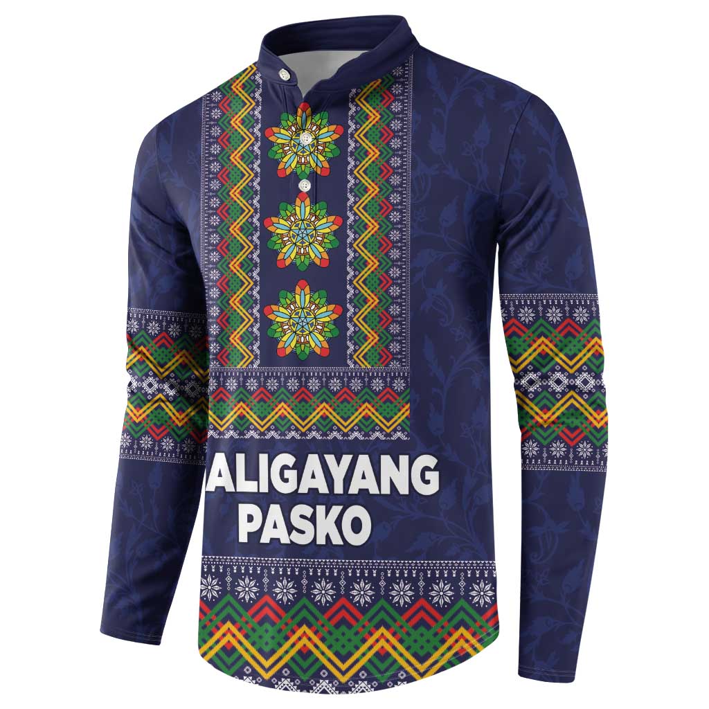 Philippines Merry Christmas Button Sweatshirt Maligayang Pasko with Parol and Xmas Pattern Barong Style