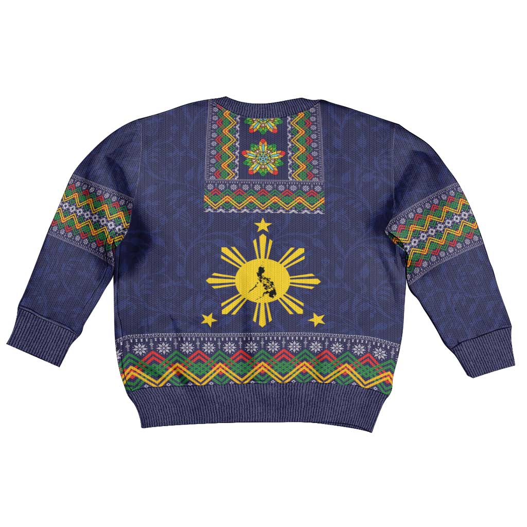 Philippines Merry Christmas Kid Ugly Christmas Sweater Maligayang Pasko with Parol and Xmas Pattern Barong Style