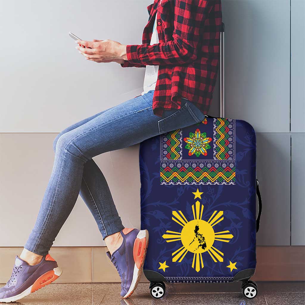 Philippines Merry Christmas Luggage Cover Maligayang Pasko with Parol and Xmas Pattern Barong Style