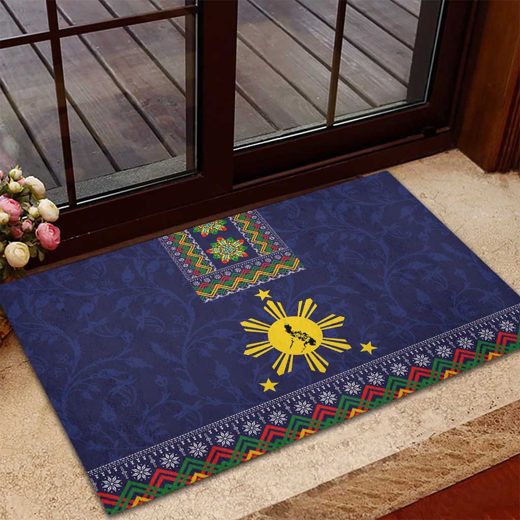 Philippines Merry Christmas Rubber Doormat Maligayang Pasko with Parol and Xmas Pattern Barong Style