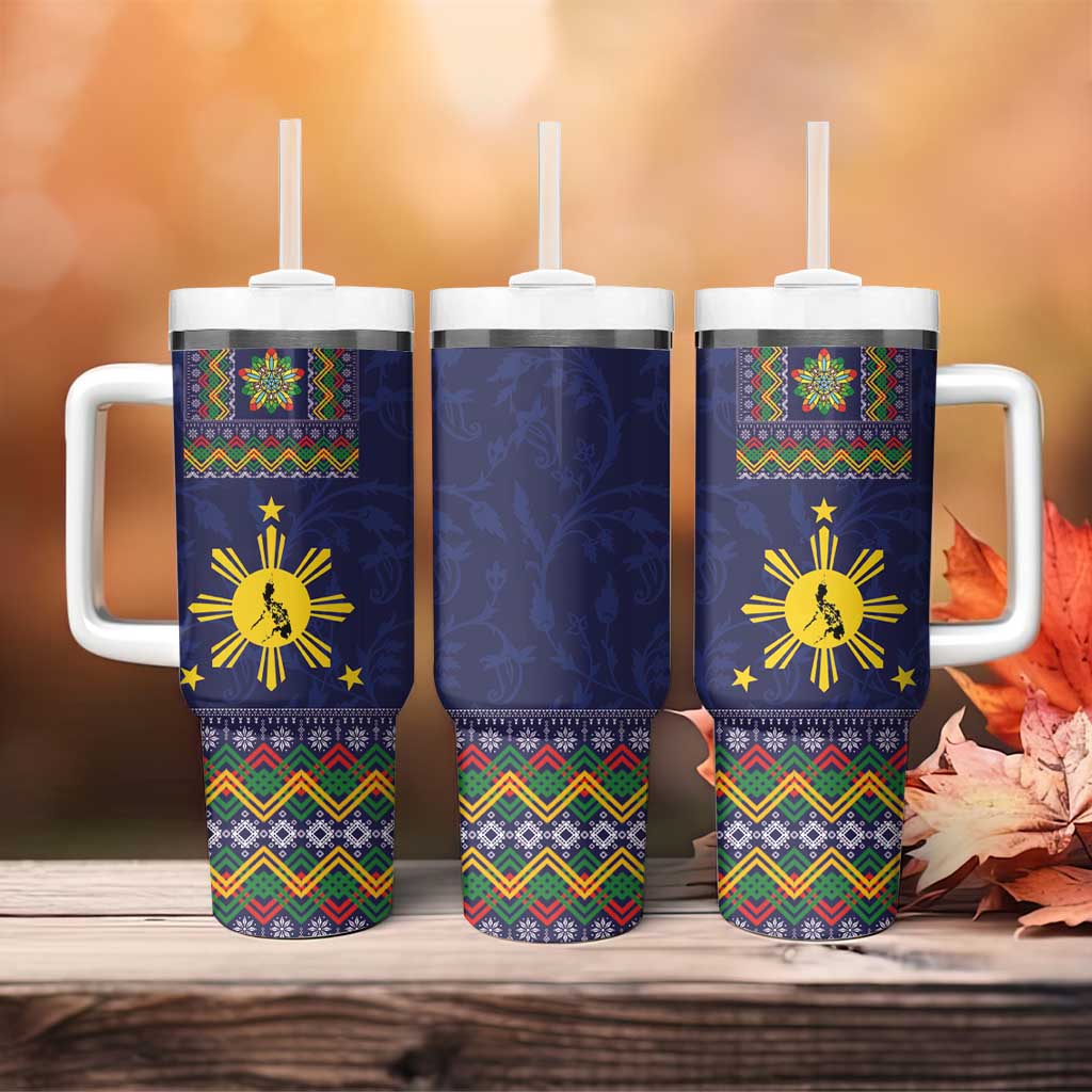 Philippines Merry Christmas Tumbler With Handle Maligayang Pasko with Parol and Xmas Pattern Barong Style