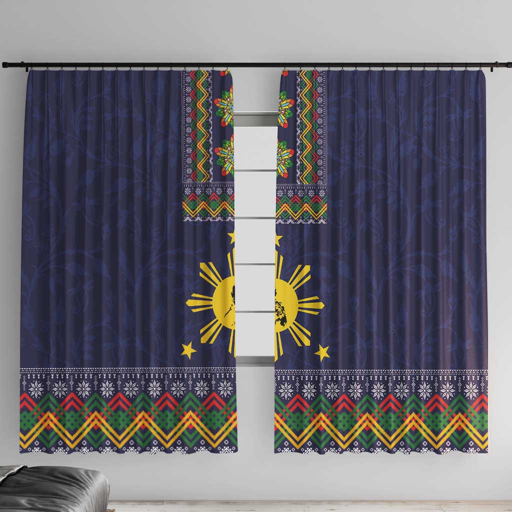 Philippines Merry Christmas Window Curtain Maligayang Pasko with Parol and Xmas Pattern Barong Style
