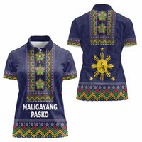 Philippines Merry Christmas Women Polo Shirt Maligayang Pasko with Parol and Xmas Pattern Barong Style