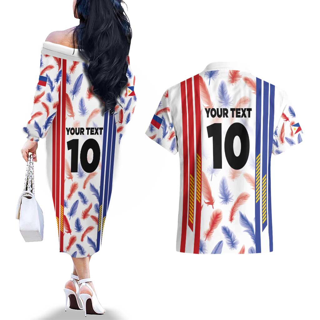 Custom Philippines Champions Football Jersey Couples Matching Off The Shoulder Long Sleeve Dress and Hawaiian Shirt