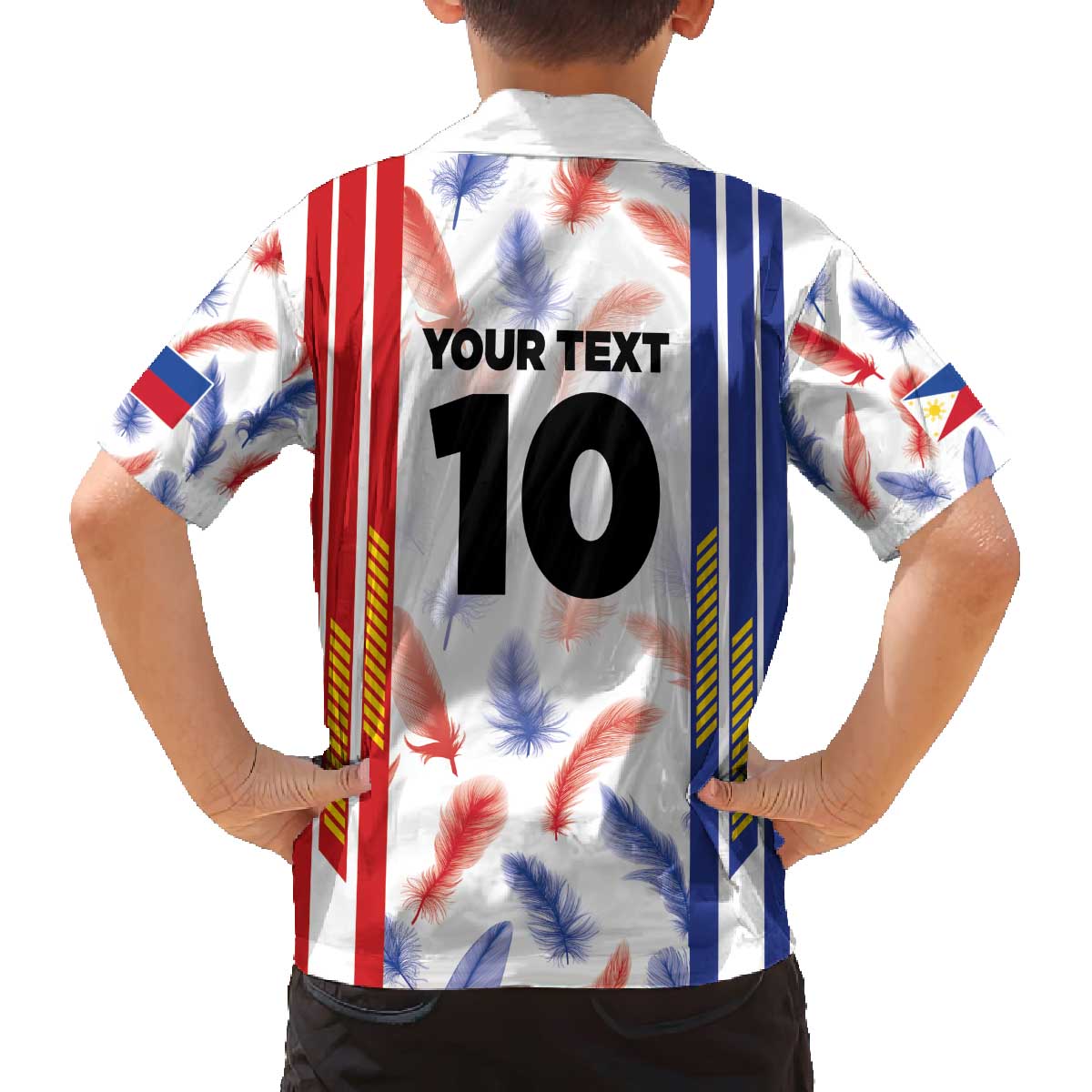 Custom Philippines Champions Football Jersey Family Matching Off The Shoulder Long Sleeve Dress and Hawaiian Shirt