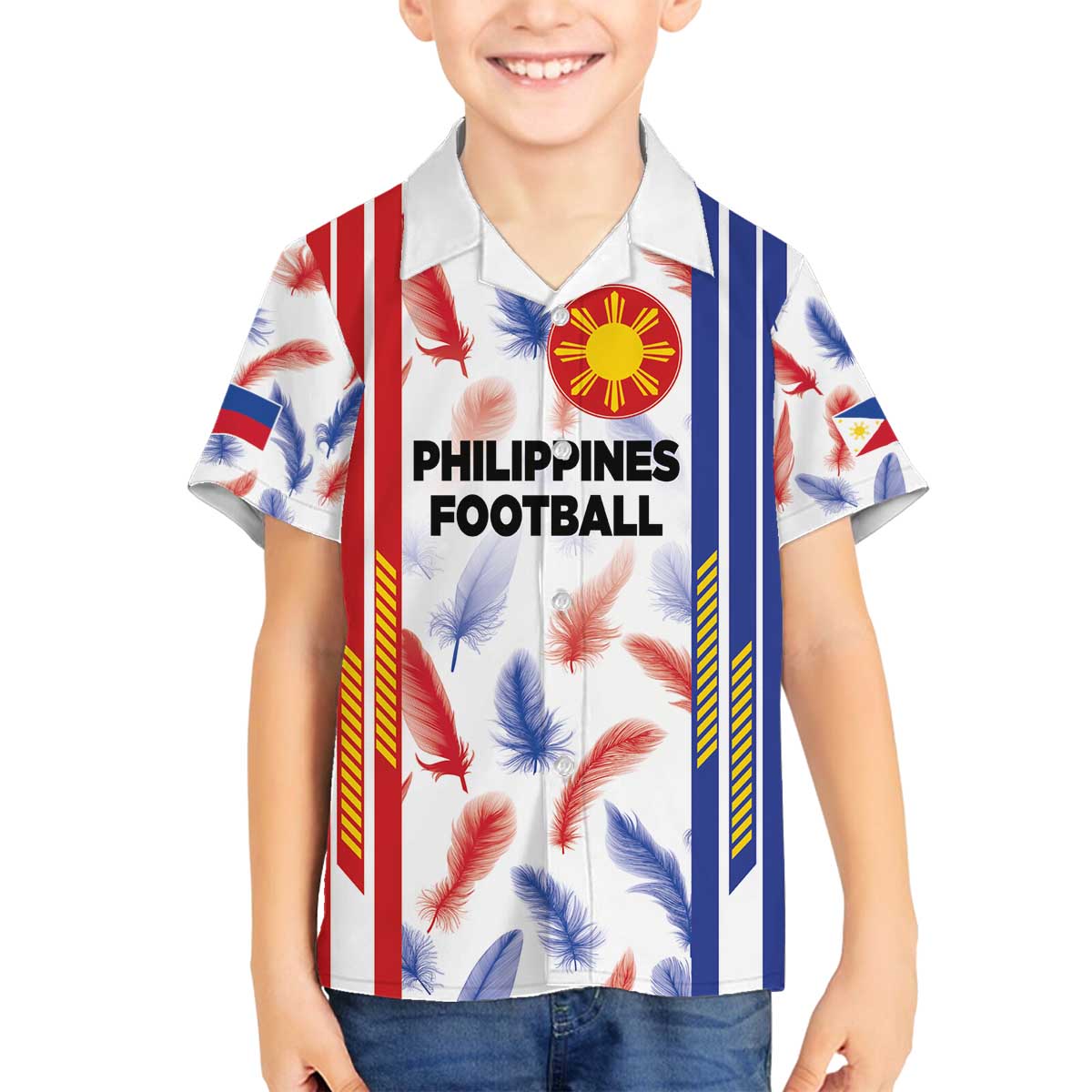 Custom Philippines Champions Football Jersey Family Matching Off The Shoulder Long Sleeve Dress and Hawaiian Shirt
