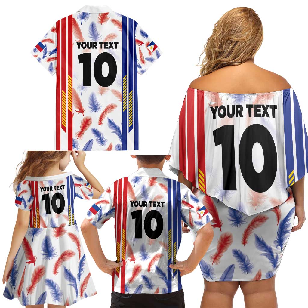 Custom Philippines Champions Football Jersey Family Matching Off Shoulder Short Dress and Hawaiian Shirt