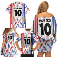 Custom Philippines Champions Football Jersey Family Matching Off Shoulder Short Dress and Hawaiian Shirt