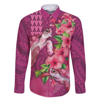 Hawaiian Turtle Love Couple Family Matching Mermaid Dress and Hawaiian Shirt - Sweet Hibiscus and Kakau Pattern Rose Color